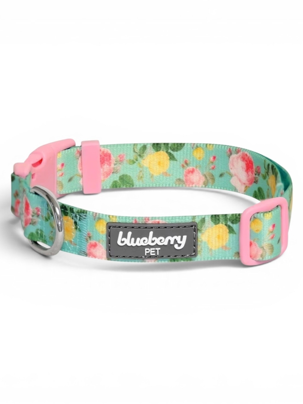 Blueberry Pet Floral Mint Adjustable Dog Collar Pink and Green Size S